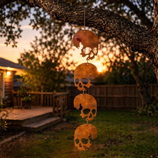 Halloween Skull Hanging Ornaments Metal Garden Sign Decorative Skull Shaped Hanging Tags