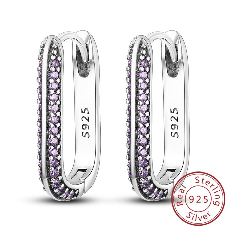 New Original 925 Silver Hoop Earrings Purple Zircon Flowers Butterflies Studs Earring For Women Wedding Engagement Gift