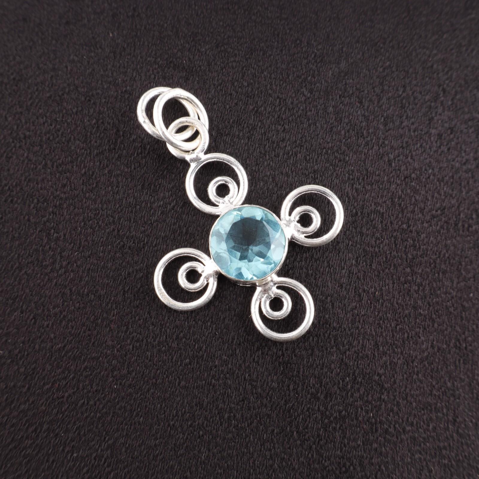 

Sky Blue Topaz Gemstone 925Sterling Silver Jewelry Handmade Pendant Gift For Her PP-41-7