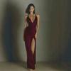 Summer European and American Sexy Satin Long Dress, High-end Champagne Dress Skirt, Backless Waist Split