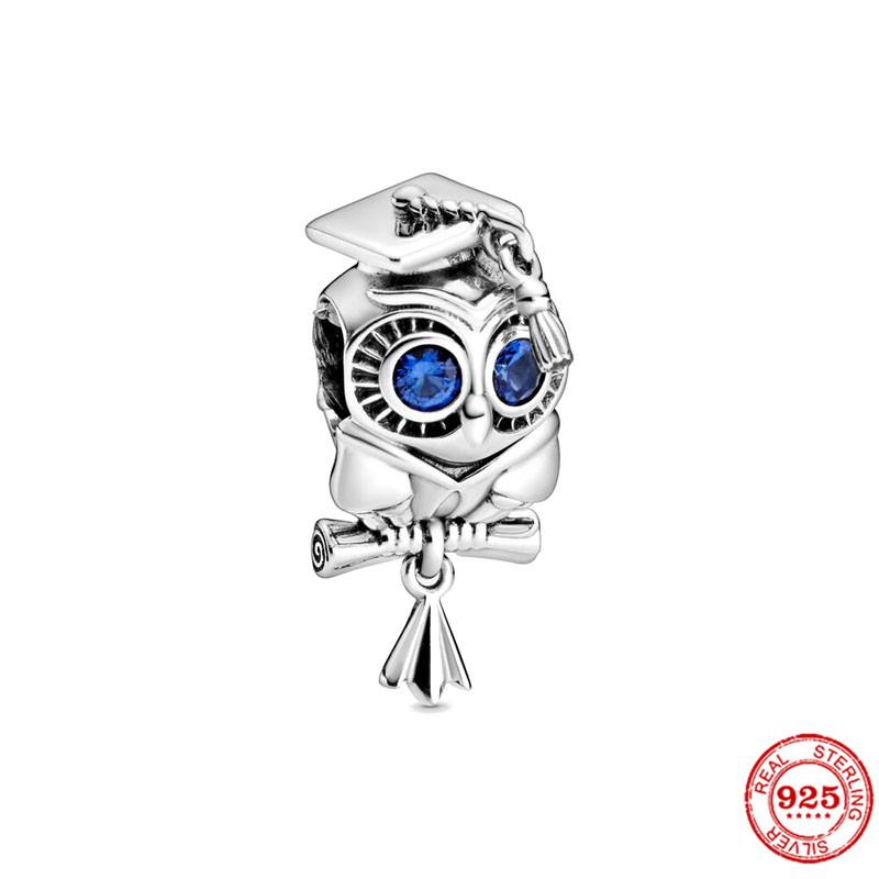 

Класичний ігристий Wise Owl Graduation Dangle Charm Bead Fit Оригінальний браслет Кулон Ювелірні вироби своїми руками S925 посріблений