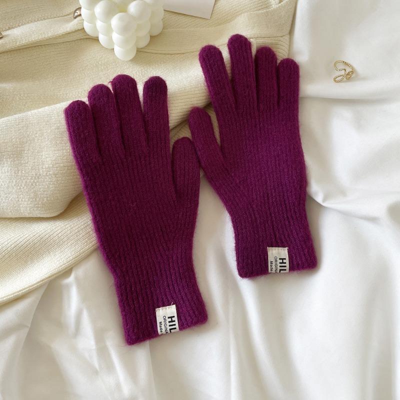 Simple earth-colored wool gloves knitted gloves women's autumn and winter warm advanced relaxation short gloves