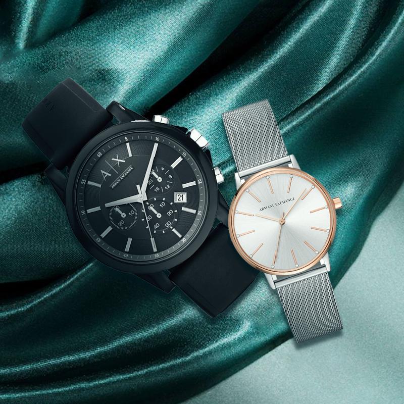 ARMANI EXCHANGE Wrist Watch Quartz Movement Silicone Stainless Steel Strap Black Dial Unisex AX5537-AX1326