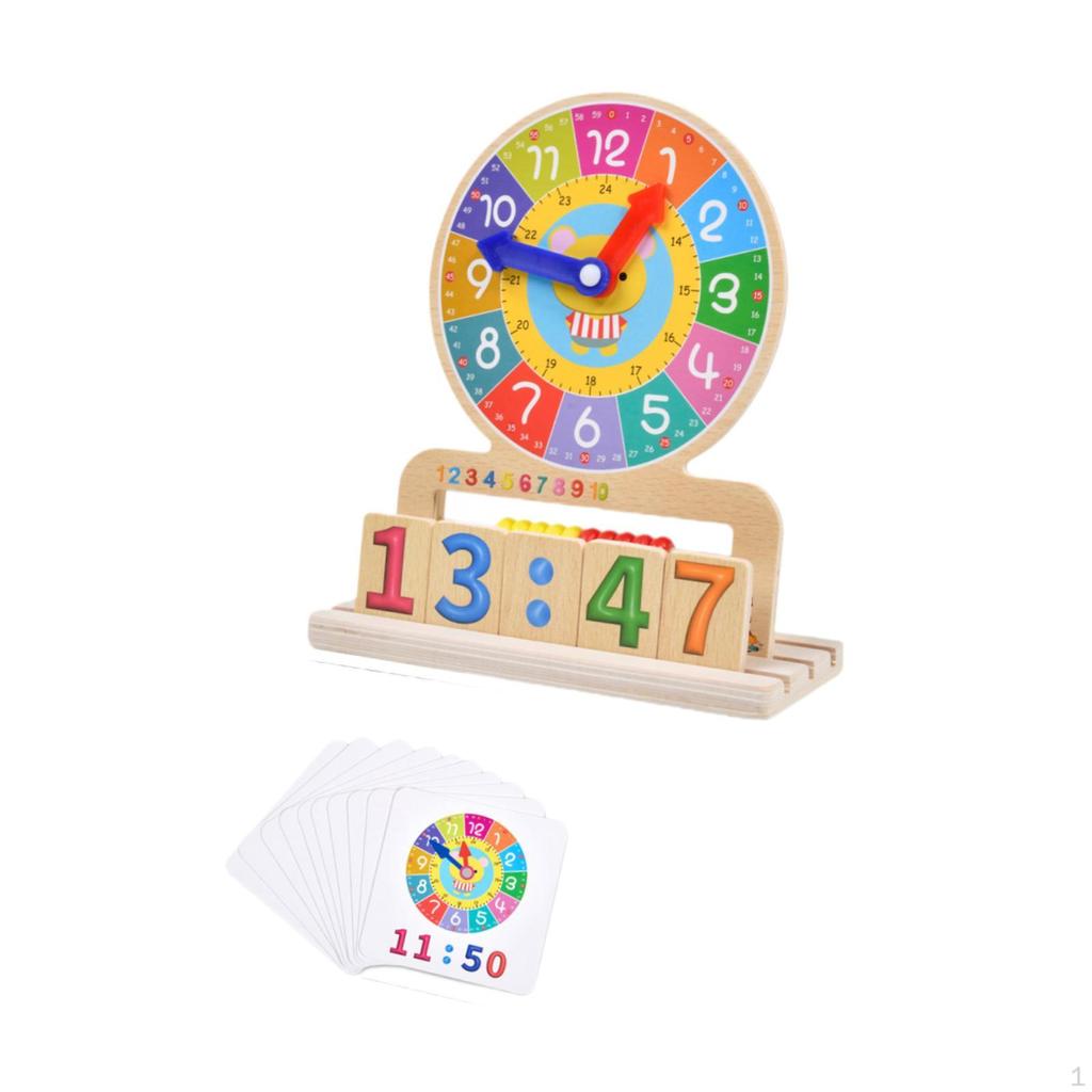 Montessori Learn Clock Wooden Toy with Cards Telling Wood Teaching for Baby Children