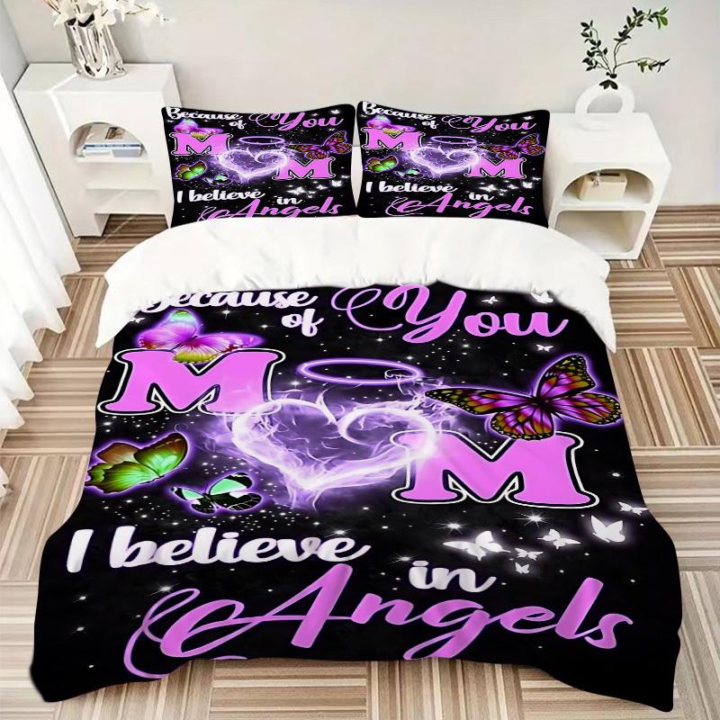 3PCs Angel Mom Memorial Design Cover Set, Breathable Fabric(1 Duvet Cover + 2 Pillowcases) (Without Quilt) yy250911187