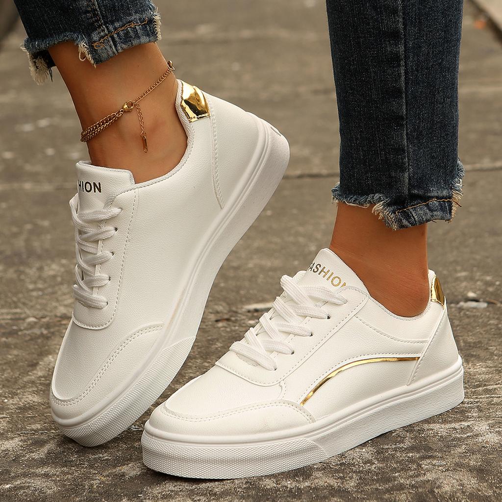 Hot Sell Women Pu Leather Thick Soled White Casual Shoes Ladies Fashion Bling Skateboard Sneakers for Woman Tennis Walking Shoes