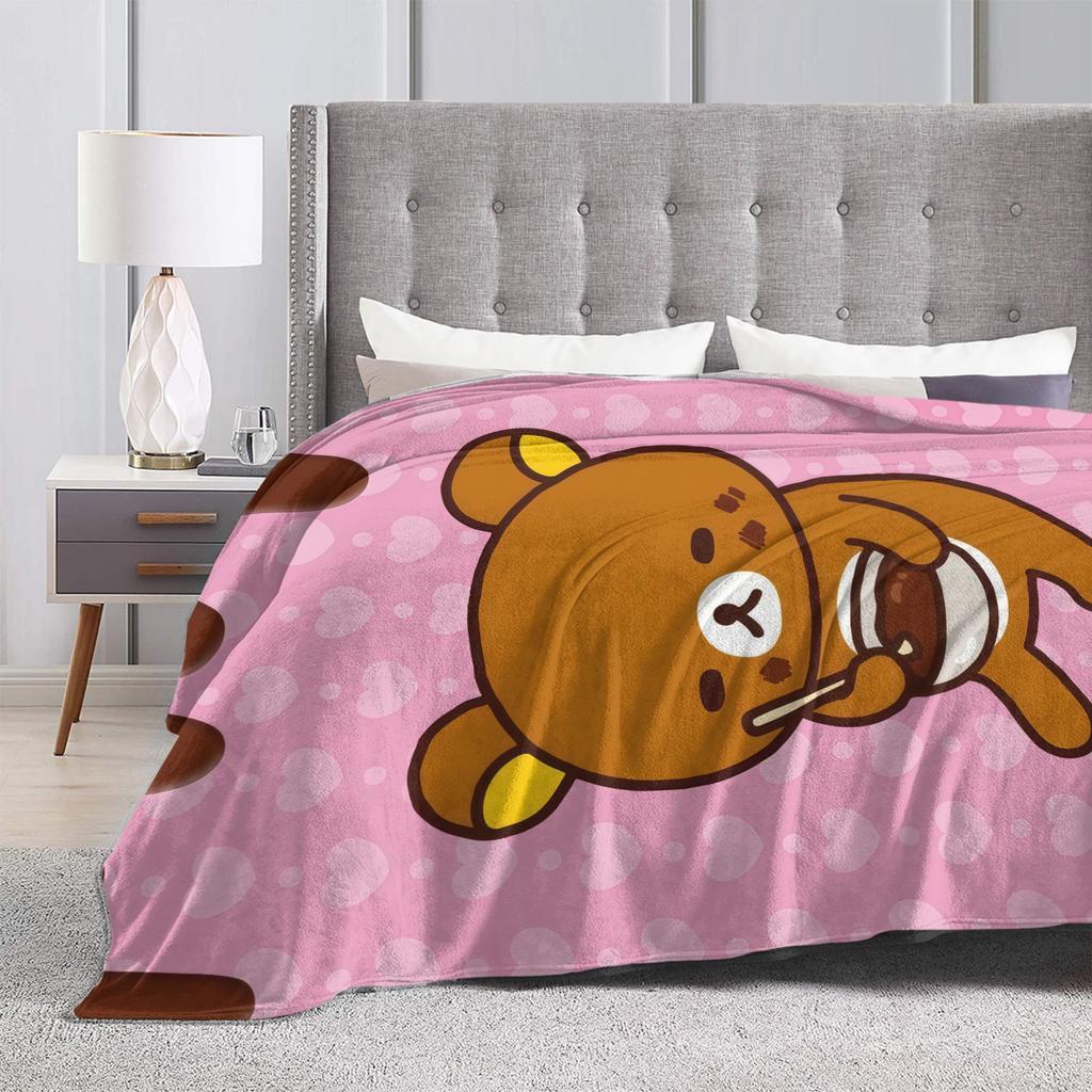 Cartoon Rilakkuma Blankets Flannel Summer Portable Super Warm Throw Blanket for Bedding Travel Bedspread
