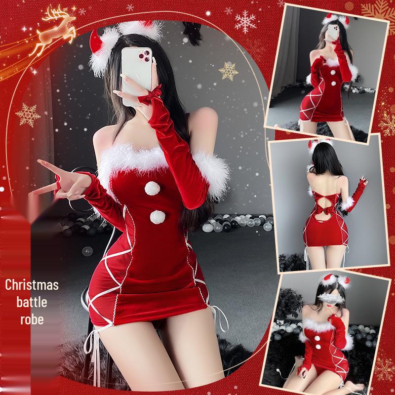 Christmas Bunny Strapless Plush Lingerie Set with Mini Skirt