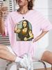 Playing Pranks on Mona Lisa Fitness Print Womens Unisex T Shirt Casual T-Shirt Casual Short Sleeve Loose Tshirt