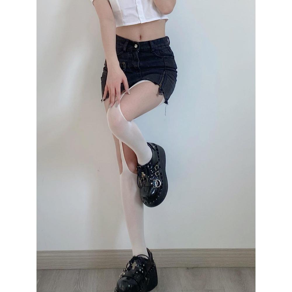 New Pure Desire White AB Asymmetrical Suspender Hole Socks Thin Black Silk Diablo Pantyhose Pure Desire