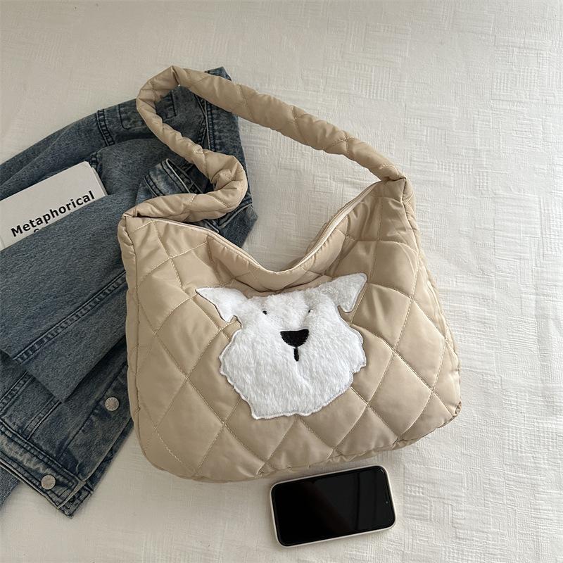 Cartoon Cotton Clothes Bag Women's 2025 Autumn and Winter New Large-capacity Handbag Cute and Sweet Shoulder Messenger Tote Bag