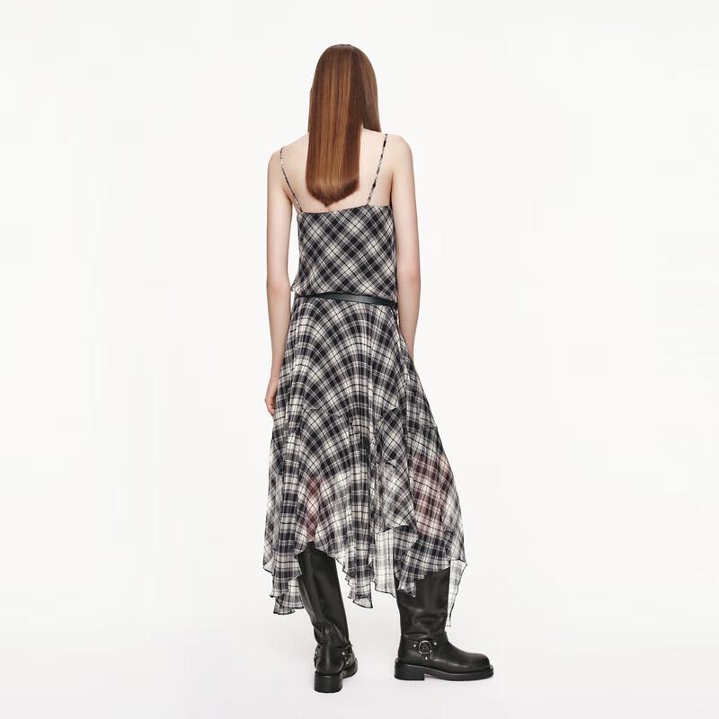 MO&Co. Asymmetrical Crepe Slip Dress with Belt