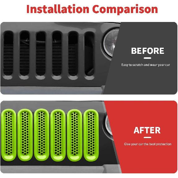 Mesh Grill Ert Grille Erts Cover Fit For 2007-2018 Jeep Wrangler JK JKU(Green)