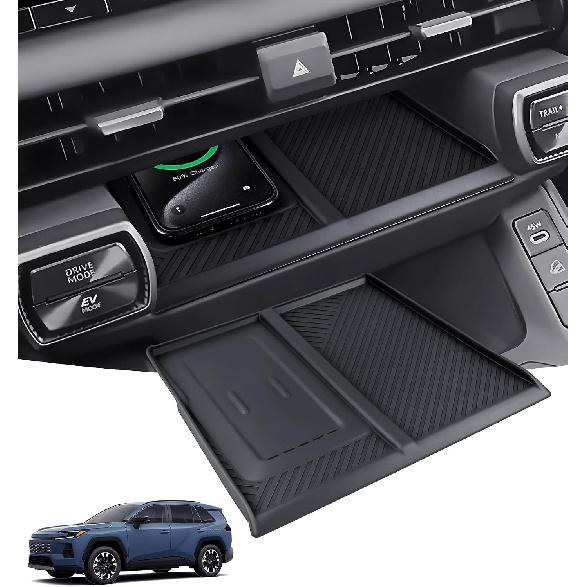Wireless Charging Protective Mat for Toyota RAV4 2026, Center Console Interior Accessories Silicone Anti-Slip Wireless Charger Cover Pad for 2026 RAV
