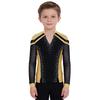 Boys V Neck Long Sleeve Shiny Metallic Color Block Figure Skating Top