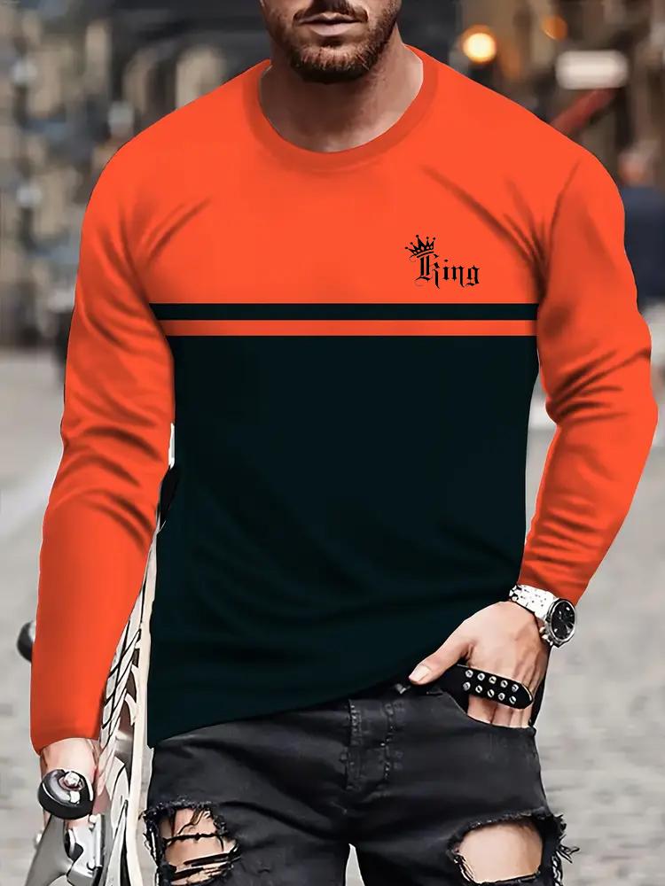 Pánské klasické módní 3D cool tričko s digitálním potiskem, ležérní sportovní pohodlné měkké prodyšné tričko s dlouhým rukávem