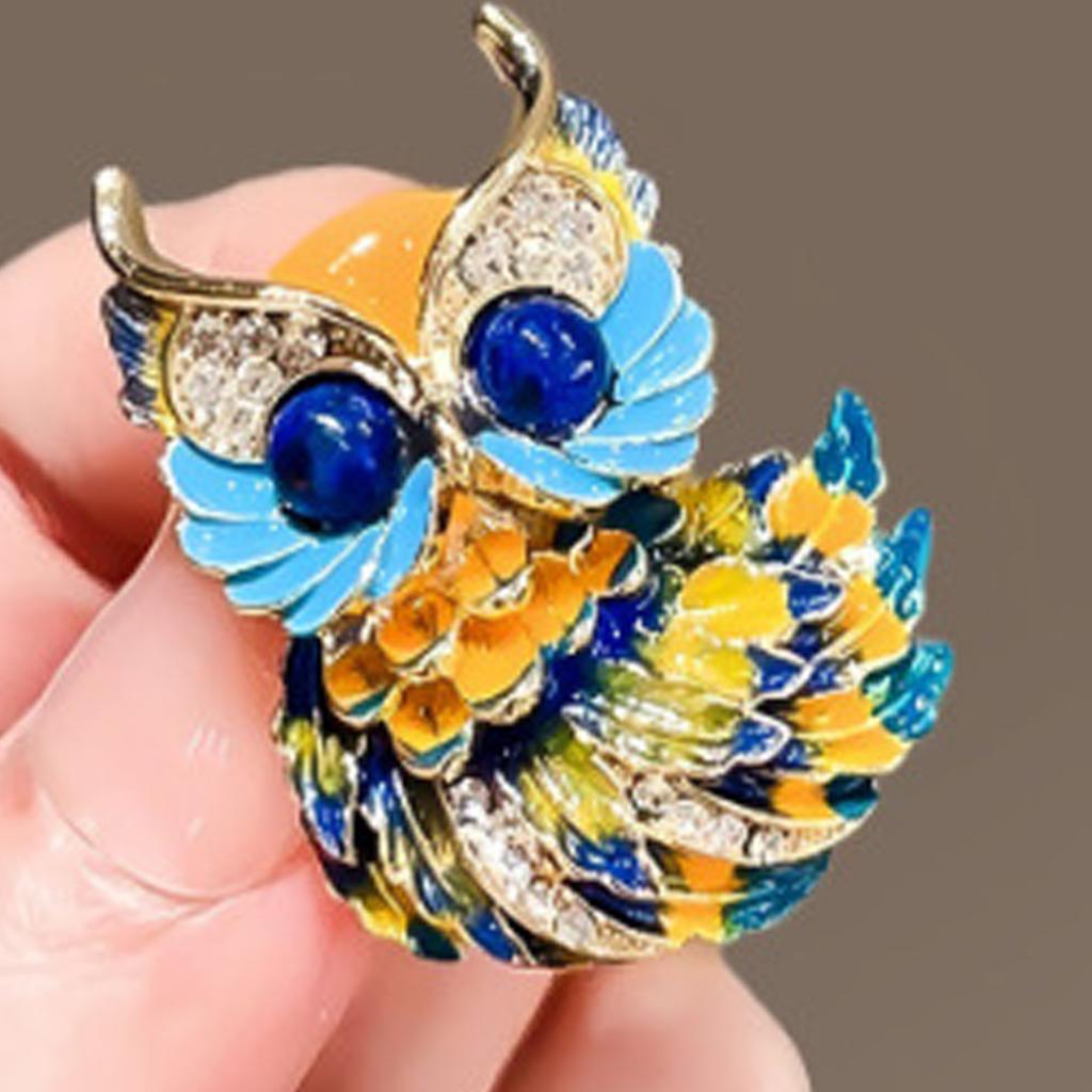 Elegant Enamel Owl Brooch Handcrafted With Intricate Colorful Artisan Design Pin For Formal Attire And Casual Outfits