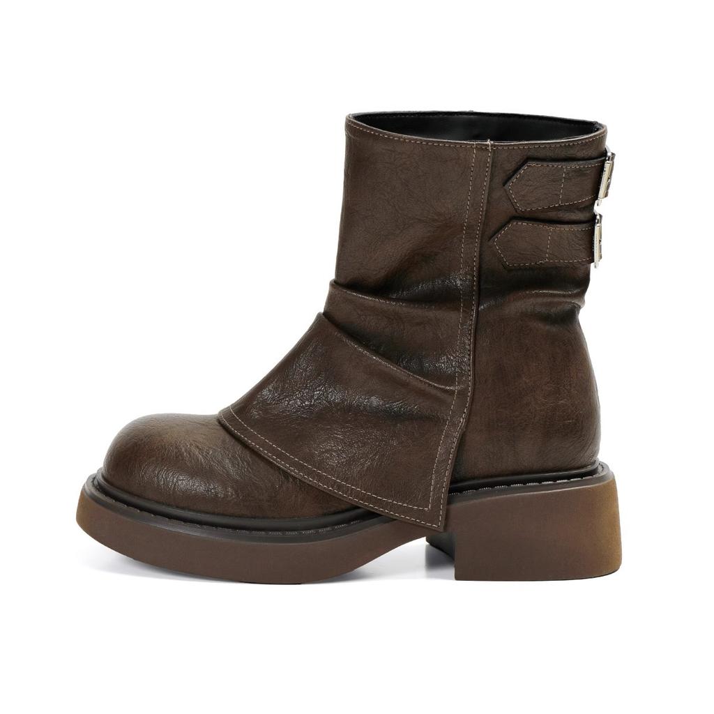 Les nouvelles bottines Maillard de Yueyu pour femmes pour le nouveau printemps 2025, bottines Martin à plateforme western polyvalentes marron pour femmes