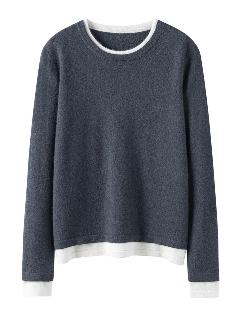 Women's Autumn Winter Patchwork Cashmere Round Neck Loose Pullover Knitwear