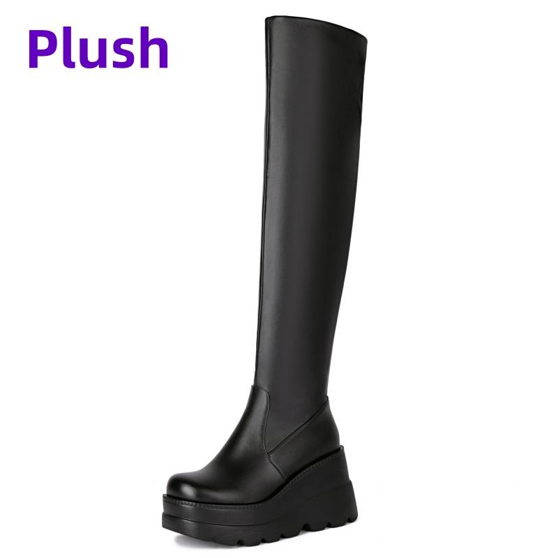 

Black Wedge Heels Long Thigh High Boot 2024Winter Shoes Woman Platform Over the Knee High Boots For Women Rain Waterproof 39