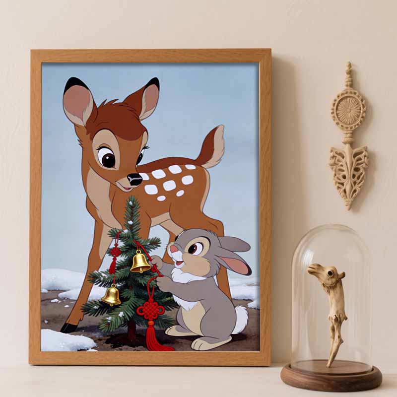 Disney Diamond Art Painting Kit 5D Bambi and Thumper Diamond Painting Dot Art Kit Home Wall Decor Round 20x30cm