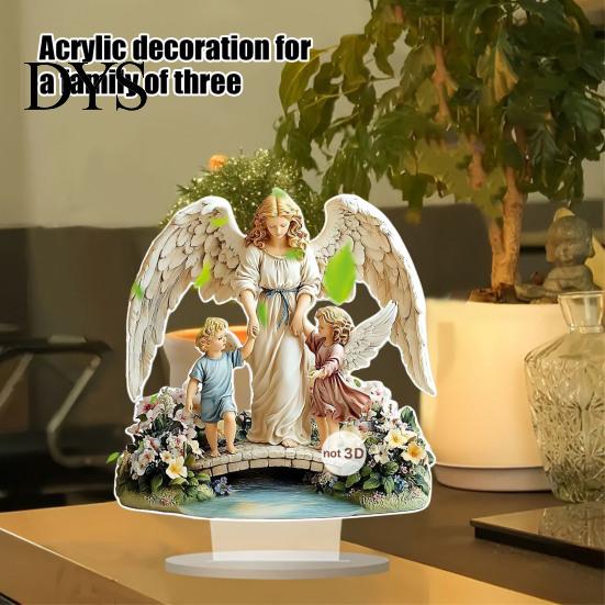 Spiritual Gift for Baptism Virgin And Angel Ornament, 2D Acrylic Religious Ornament with Catholic Statue Base, Table Centerpiece, Christian