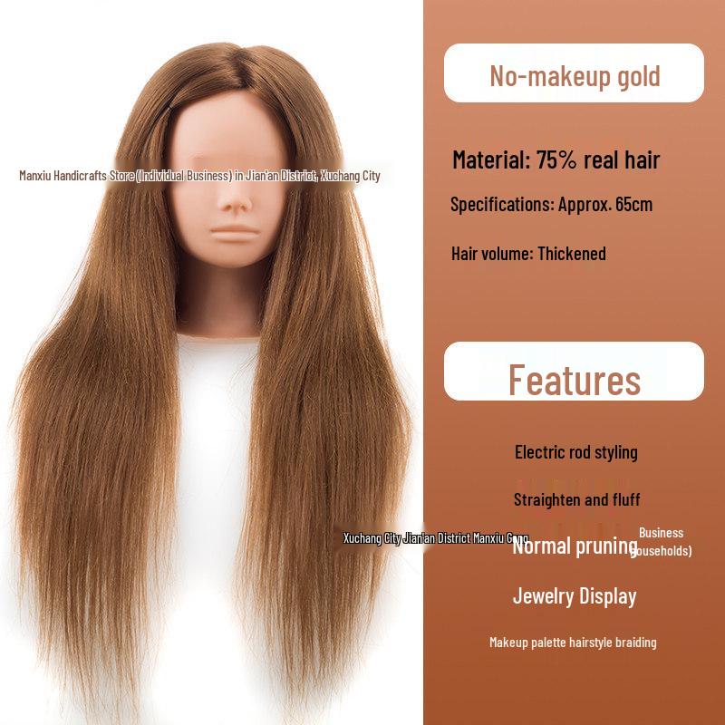 Real Hair Mannequin Head for Hairdressing, Braiding, Updos, and Makeup Practice