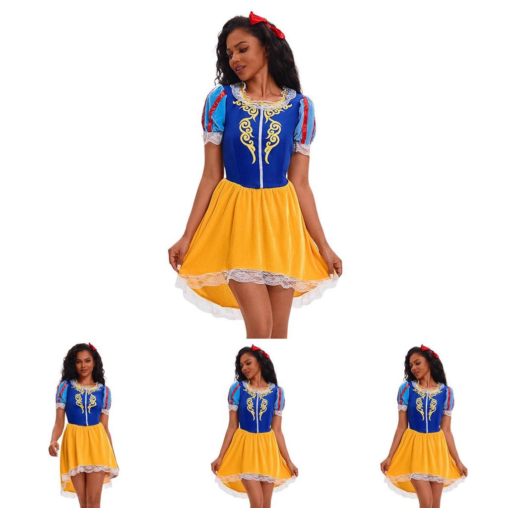 Elegant Halloween Snehvide Kjole Cosplay Kostume Til Voksne Med Tilbehør
