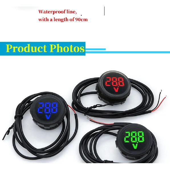 DC 4-100V LED Digital Display Round Two-wire Waterproof Voltmeter DC Digital Car Voltage Current Meter Volt Detector Tester