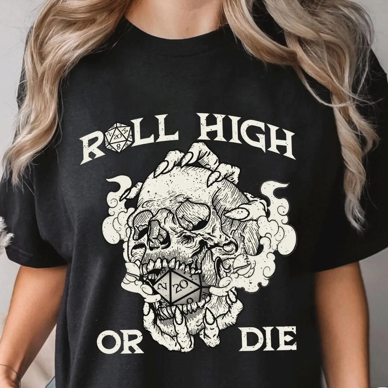 

Women Men Clothes Unisex Round Neck Tee Tops Roll High or Die Graphic T-shirts Cotton Soft S чёрный