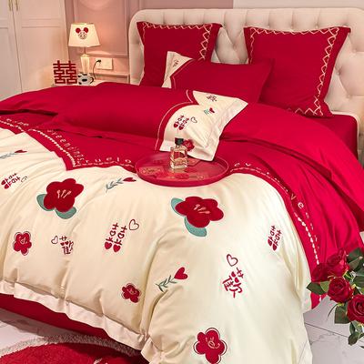 Conjunto de quatro peças de algodão puro para casamento quarto de casamento recém-casados capa de edredom de algodão puro lençóis roupa de cama