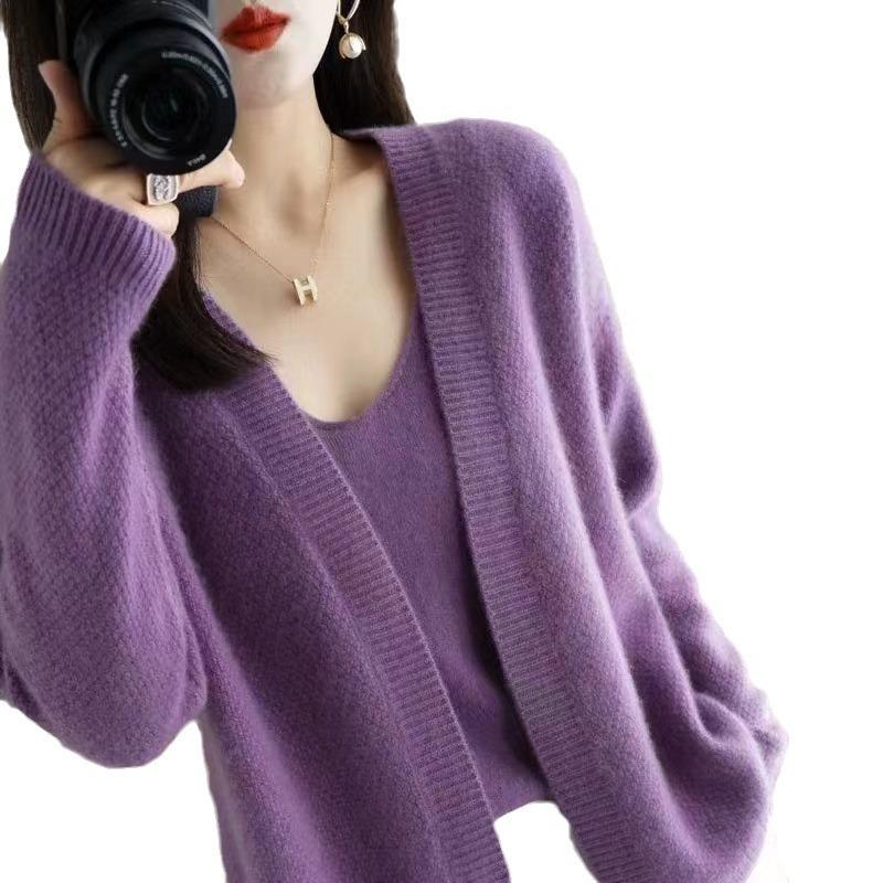 Autumn and winter new sweater jacket lazy wind long-sleeved knitted cardigan jacket vest two-piece set outer top