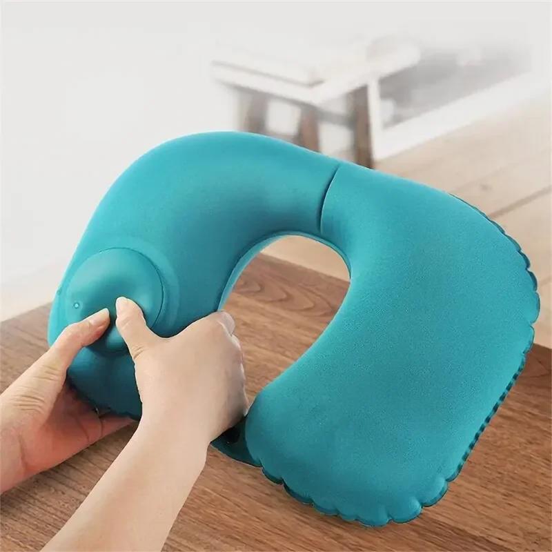 Portable Press Inflatable U-Shaped Travel Pillow Neck Support Pillow Compact Storage Outdoor Travel Accessory