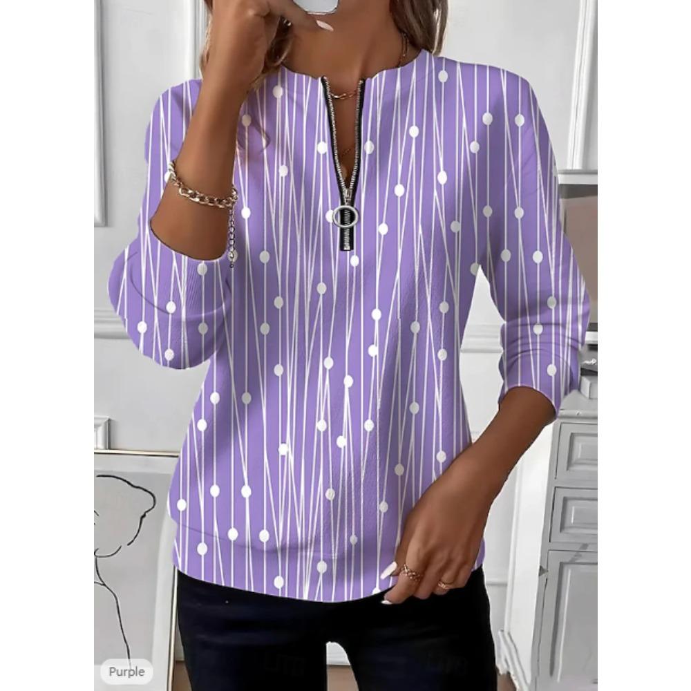 Women's Quarter Zipper Sweater Pullover  Mixed Stripe  Casual  Active Sportswear Half Long Sleeve Top Micro-elastic Fall & Winter Comfrt Breathable
