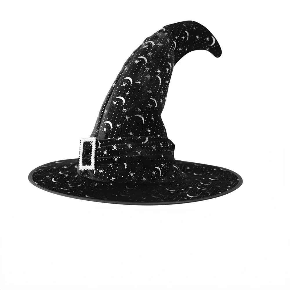 Halloween Children's Adult Dance Dress Up with Golden Velvet Cornered Hat, Elf Witch and Wizard Hat