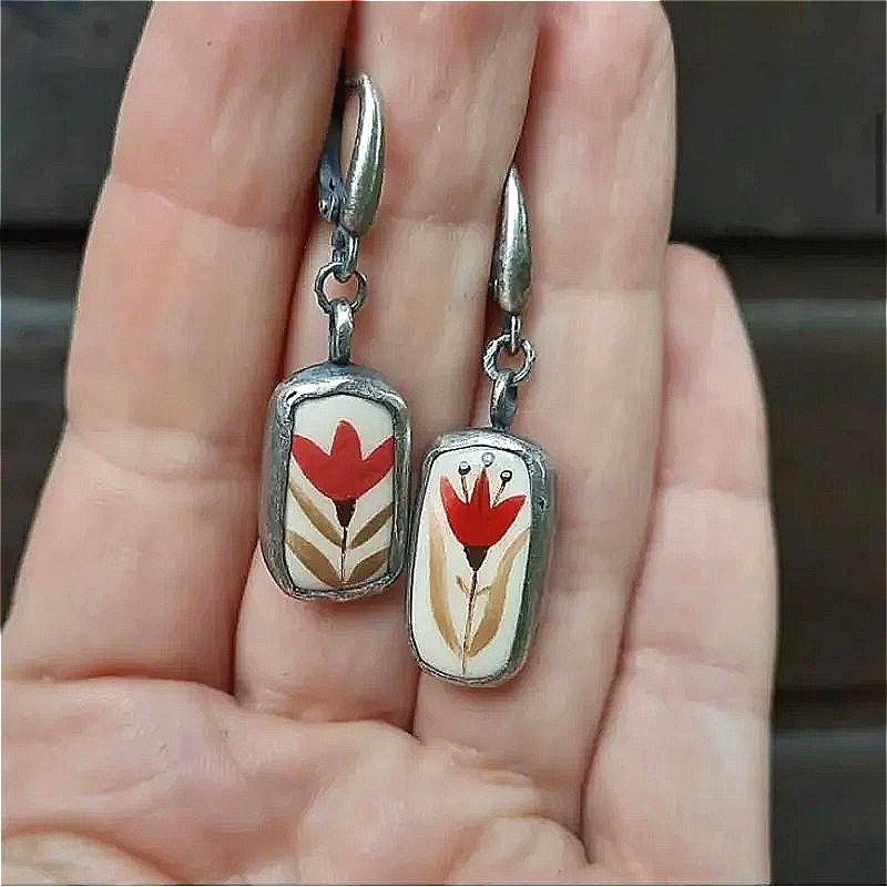 Vintage Exquisite Bedruckte Hängeohrringe für Damen Böhmischer Stil Urlaub Bunter Geometrischer Anhänger Schmuckzubehör Geschenke