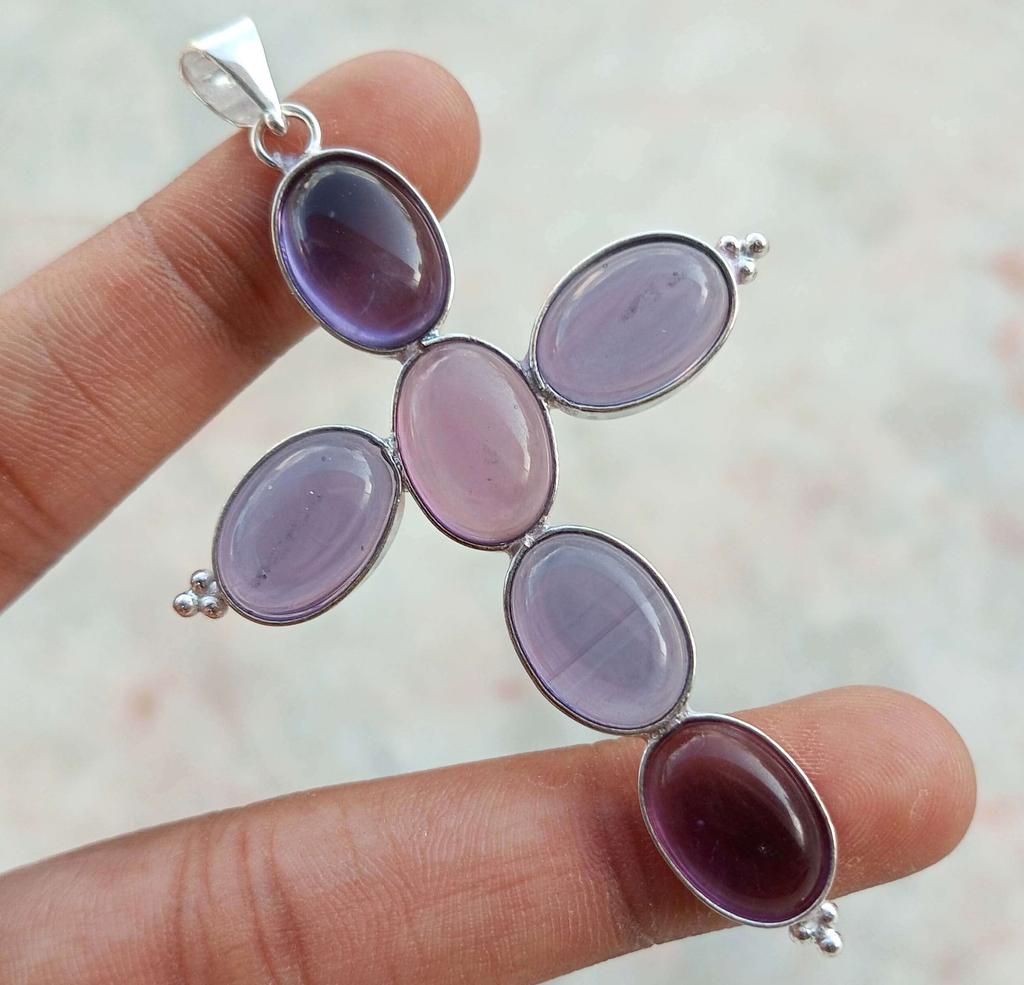 Amethyst Gemstone 925 Sterling Silver Plated Gifted Cross Shape Pendant Jewelry NST-J2H29988