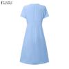 ZANZEA Women Summer V-Neck Solid Color Casual Short Sleeve Dress