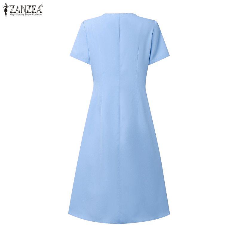 ZANZEA Women Summer V-Neck Solid Color Casual Short Sleeve Dress