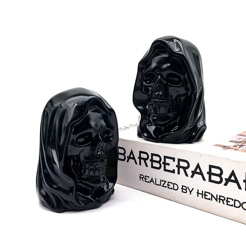 Natural Crystal Craft Obsidian Wizard Skulls Hand Carving 80mm Black Obsidian Skulls for Halloween Decoration