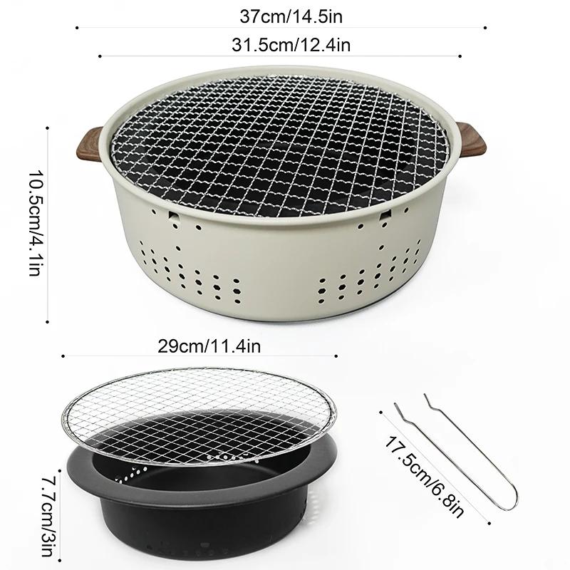 Tragbarer Holzkohlegrill, rauchfreier Grill, kleiner runder Tischgrill für den Außenbereich, antihaftbeschichtet, für Camping, Picknick, Garten