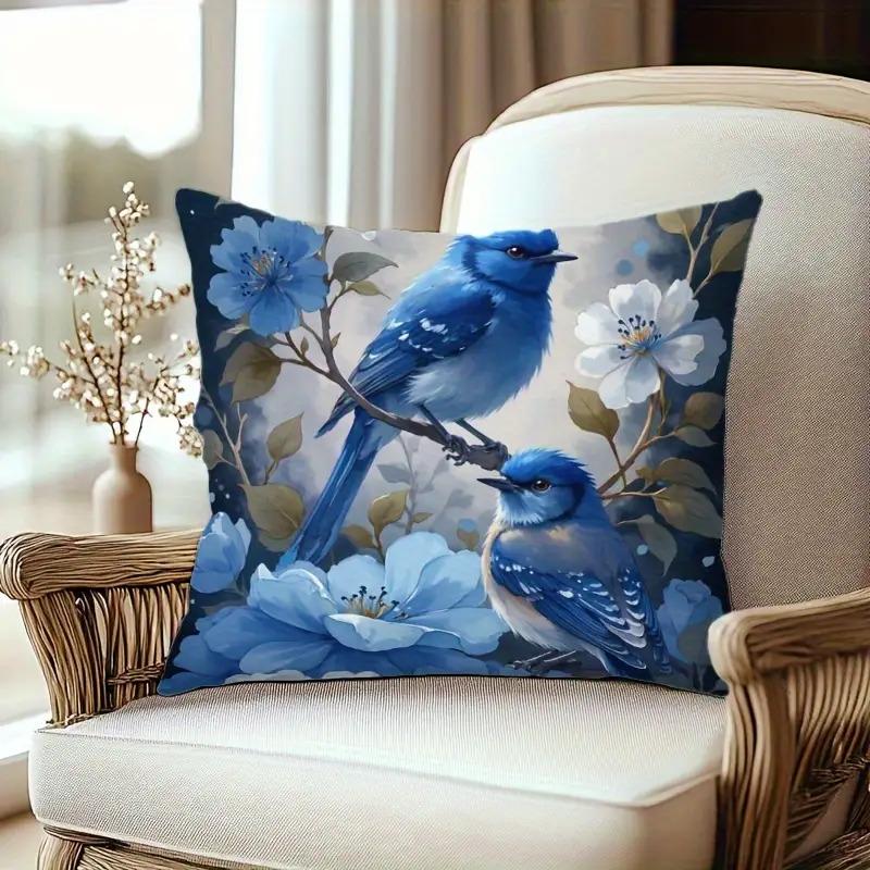 Modern Vintage Style Cushion Cover With Two Birds Perched On A Branch Print Soft Decorative Pillowcase For Home