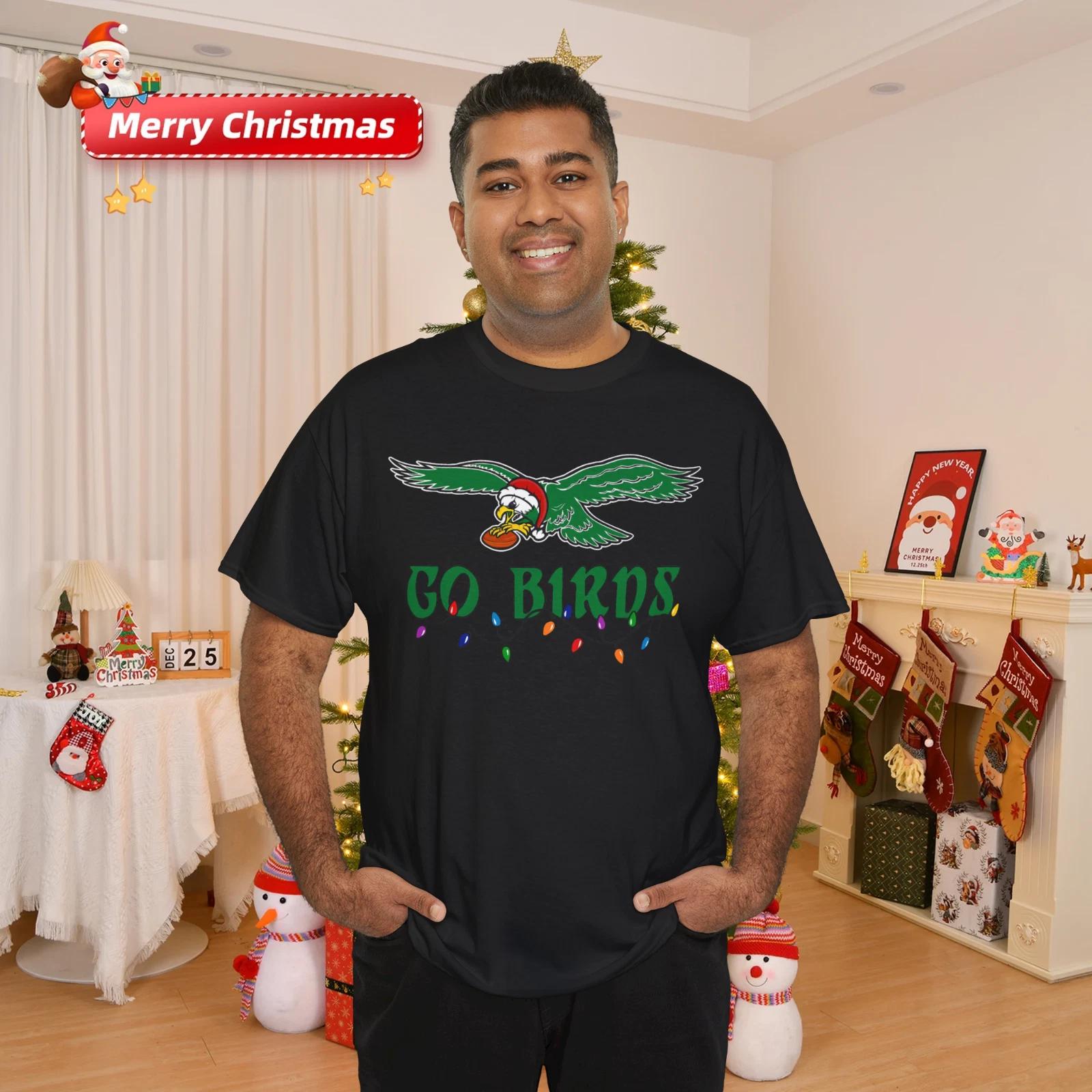 Vintage Go Santa Birds Santa Hat Christmas Lights T- Shirt 3XL