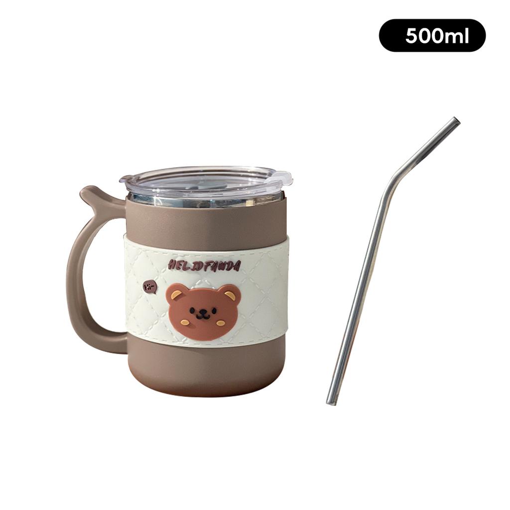 WORTHBUY 500Ml 304 Stainless Steel Coffee Mug With Straw Insulated Anti Scalding Water Cup Portable Double-Layer Drinking Cup
