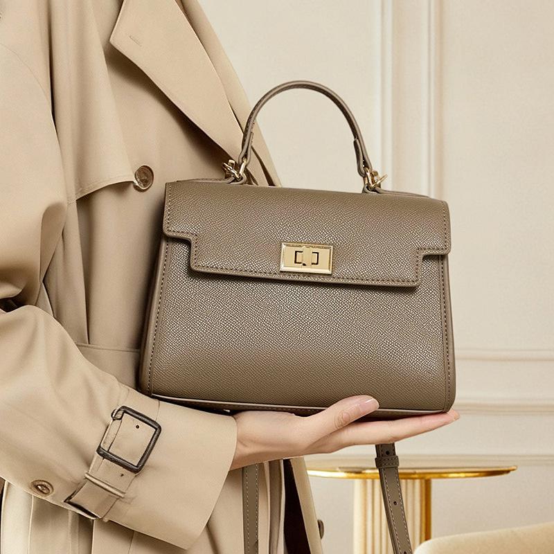 Genuine Leather Kelly Bag Classic Commuter Women's Bag New Versatile Cowhide Shoulder Bag Trendy Retro Hand Crossbody Small Bag