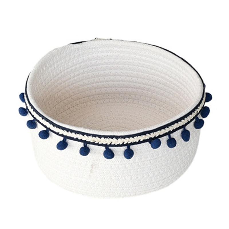 Woven Cotton Rope Storage Basket Desktop Storage Holder with Pompom Tassel