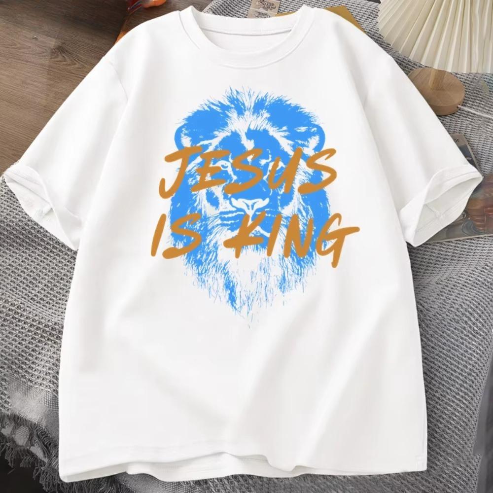 Jesus Is King Christian T Shirt For Unisex Women Faith Streetwear Tee Shirt Religious Bible Verse Tshirt Cotton Short Sleeve Tees