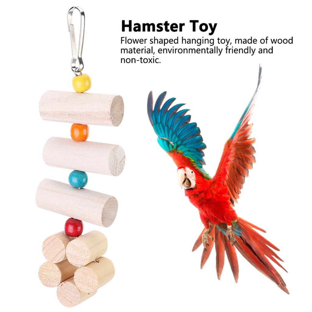 Flower Shaped Cage Wooden Hanging Bite Resistant Toy with Colorful Beads (Large Size)