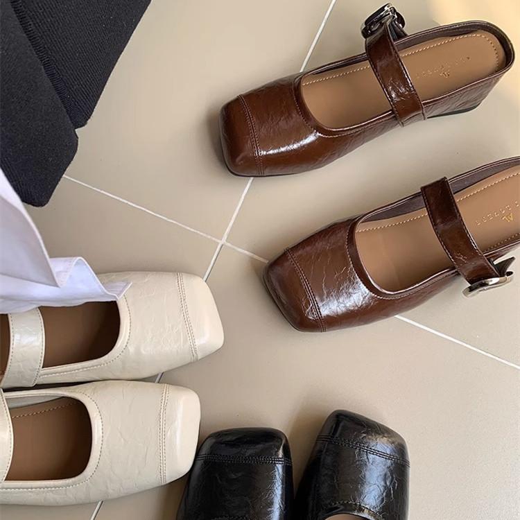 IPPEUM Women Ballet Flats Shoes Square Toe 2025 Slippers Black Brown Mules Shoes