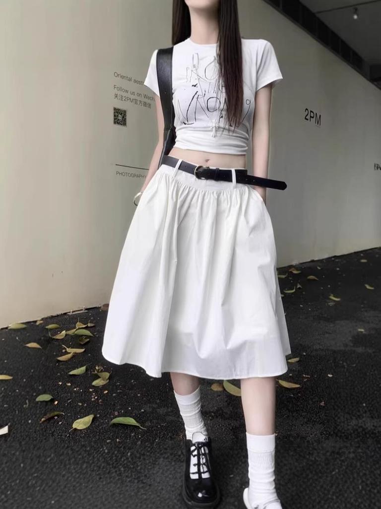 Frühling Sommer Amerikanischer Stil A-Linie Hohe Taille Midi Rock für Damen